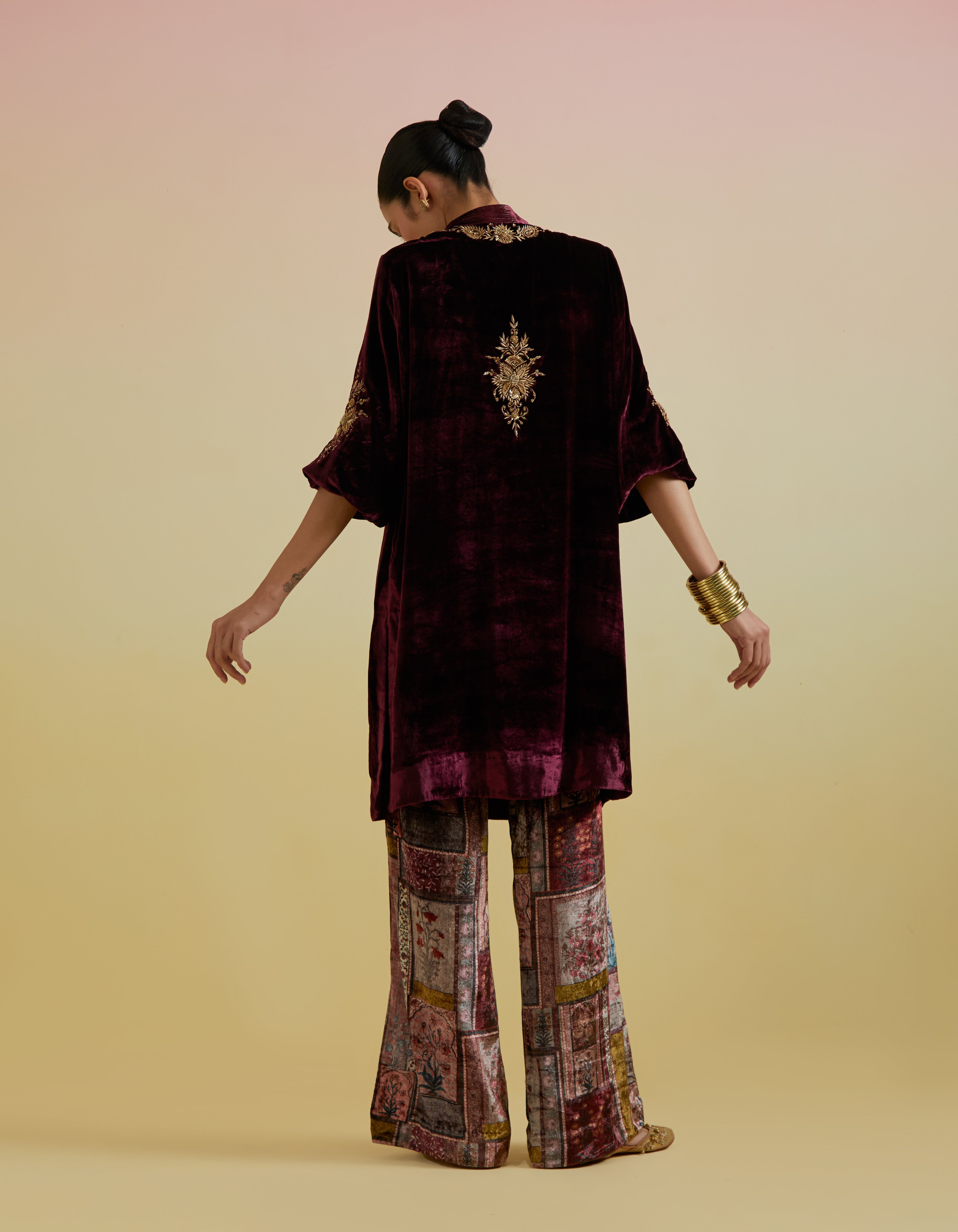Anaya Velvet Kurta Set- Wine