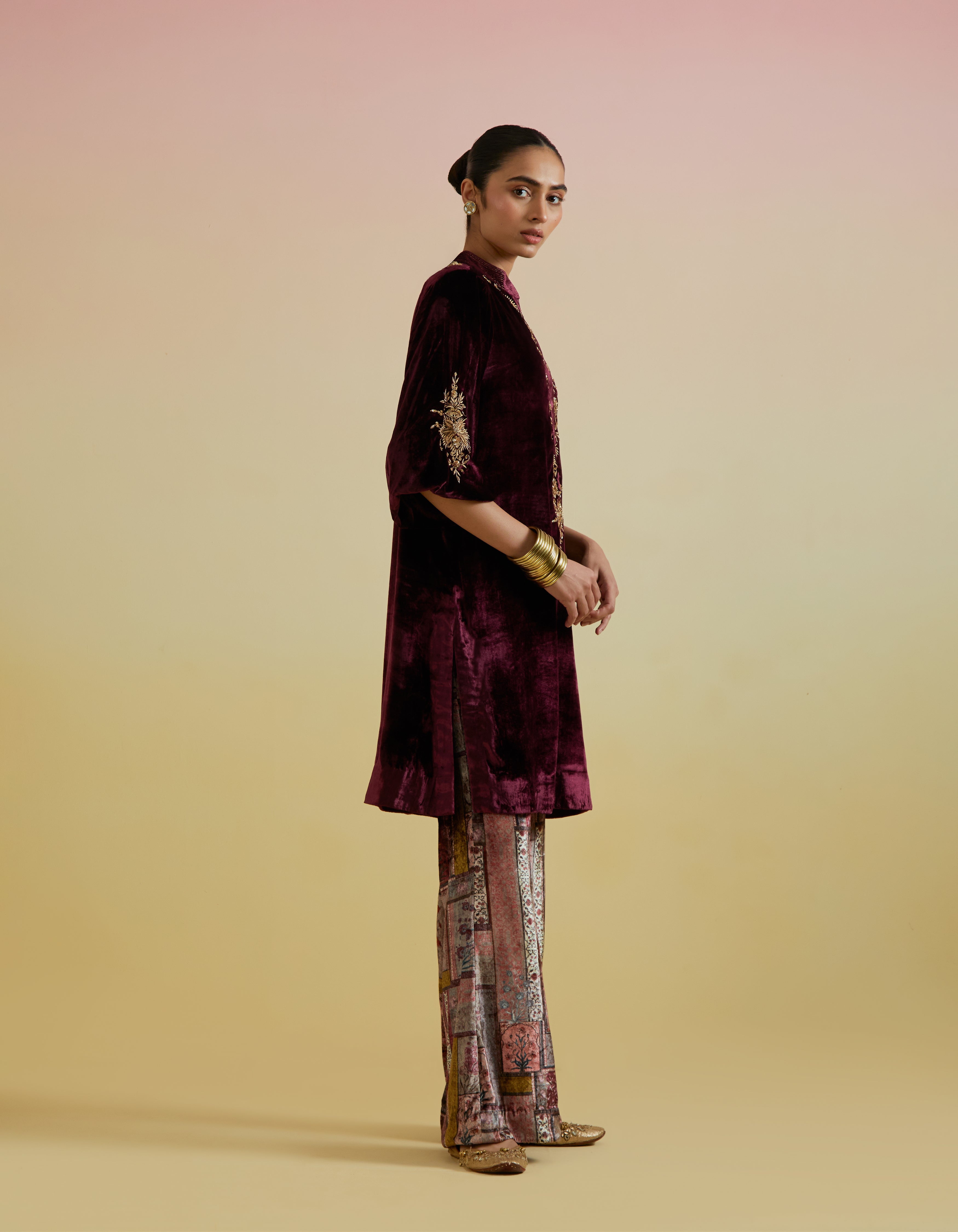 Anaya Velvet Kurta Set- Wine
