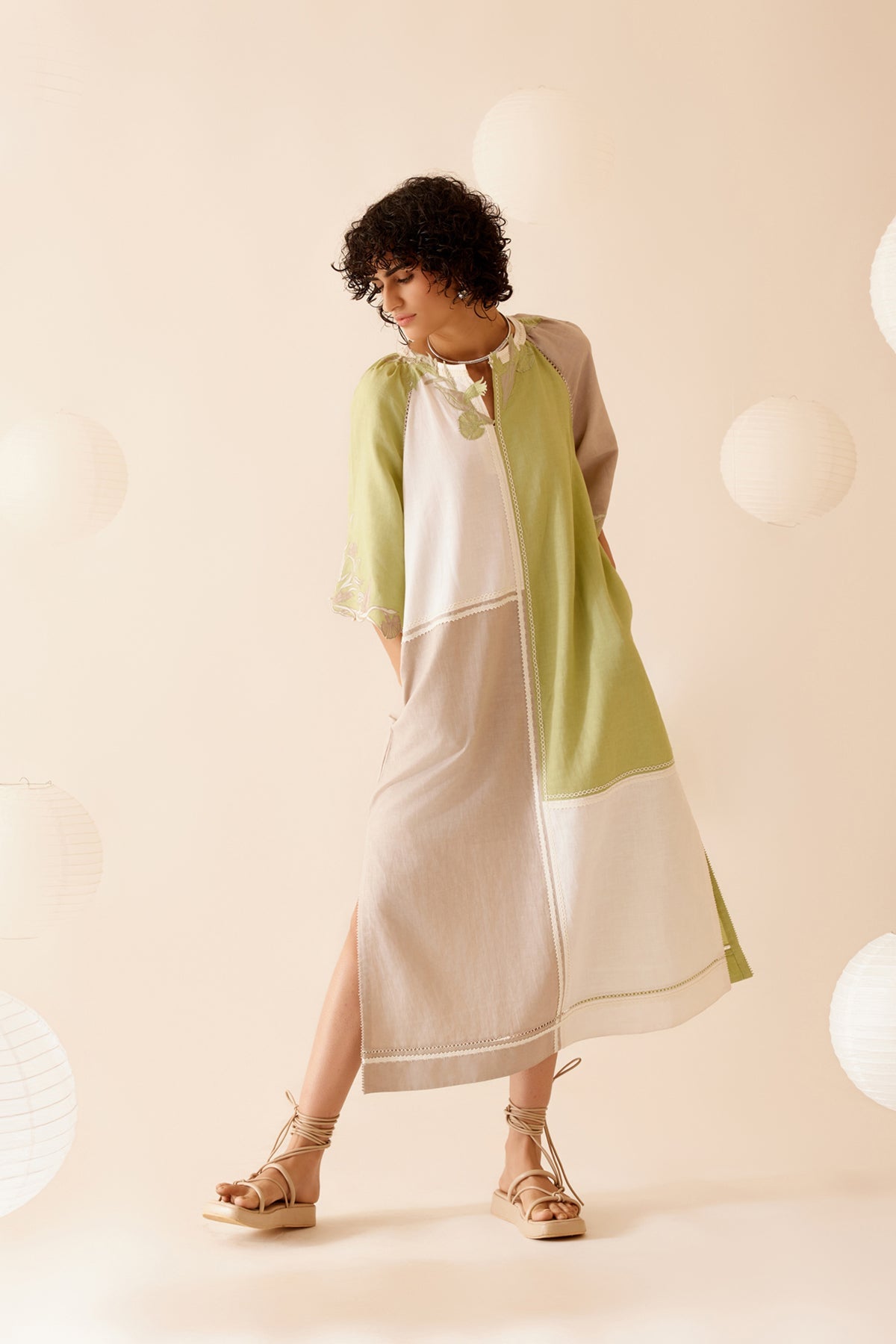 Neesa Dress - Sand/Green