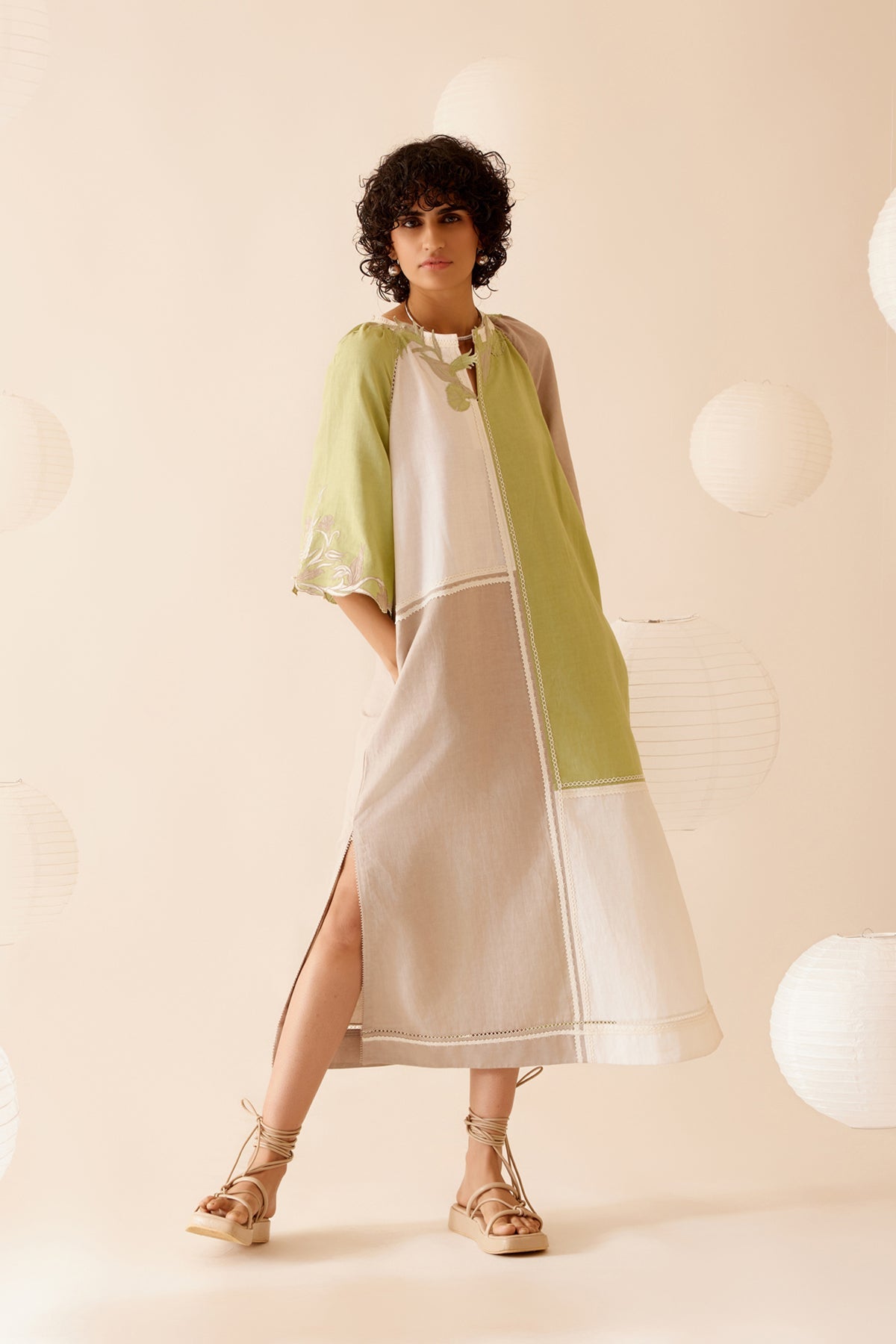 Neesa Dress - Sand/Green