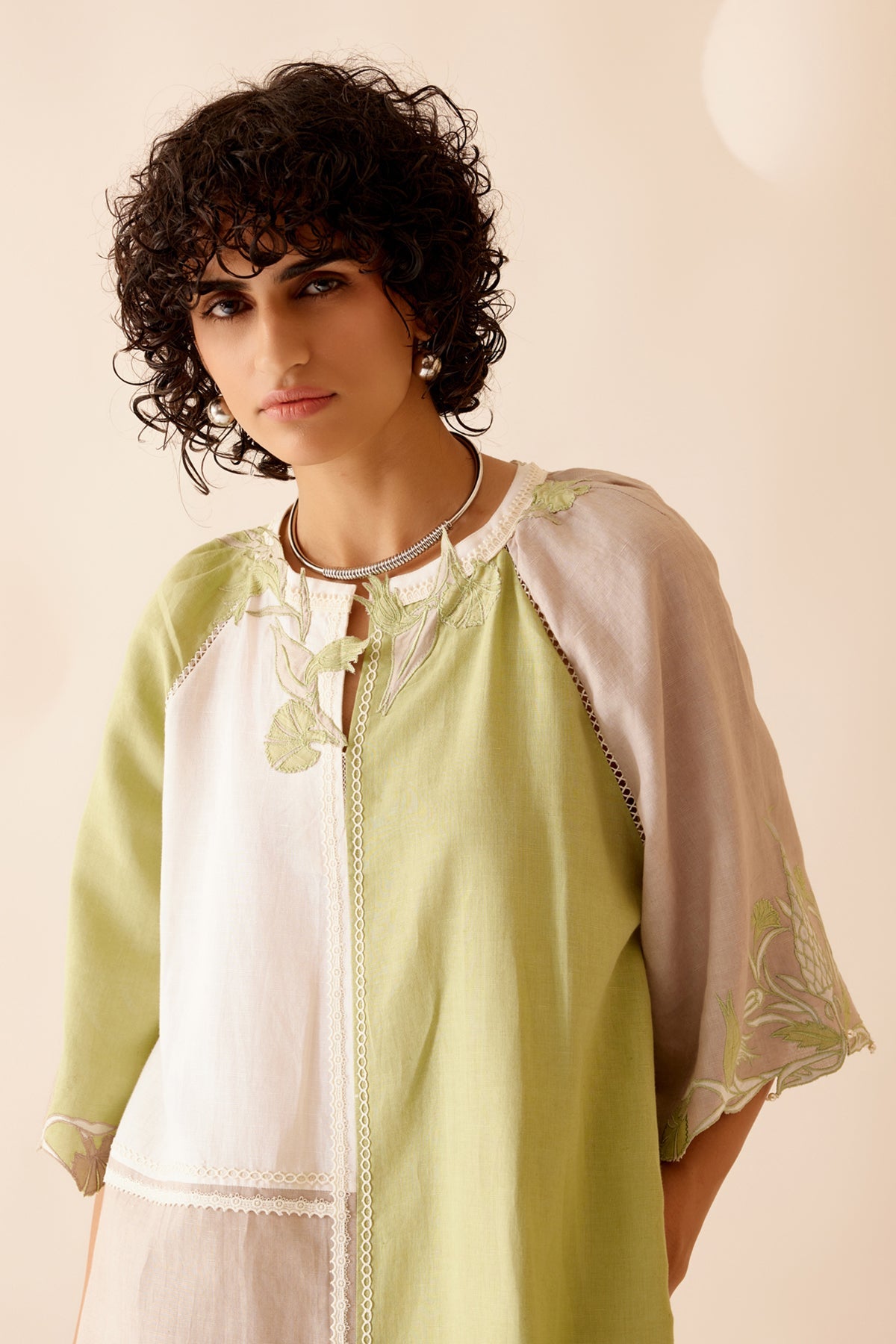 Neesa Dress - Sand/Green