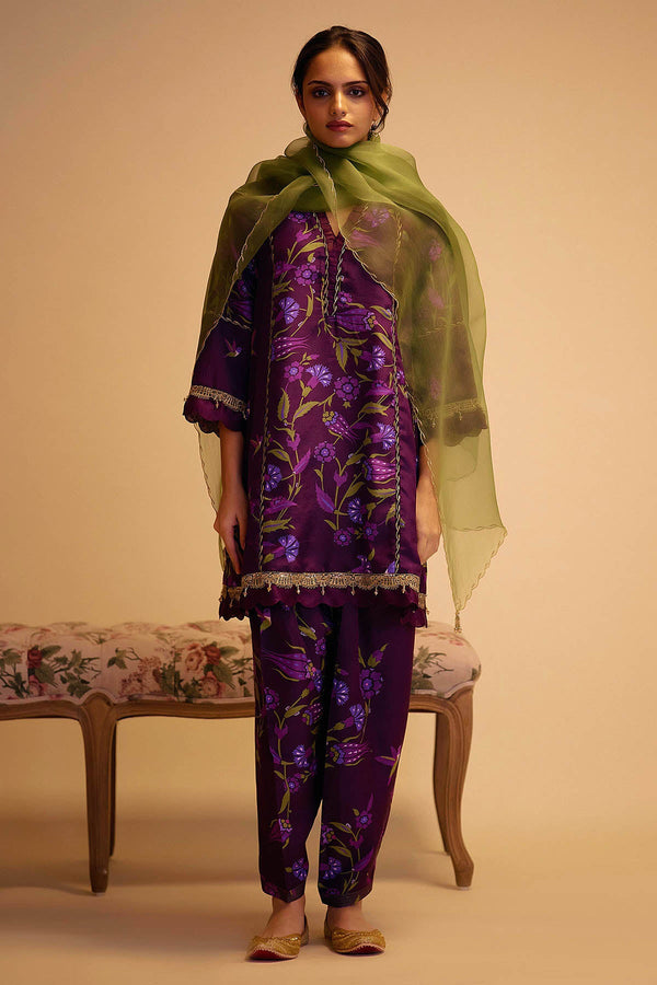 Farida - Purple Print Silk