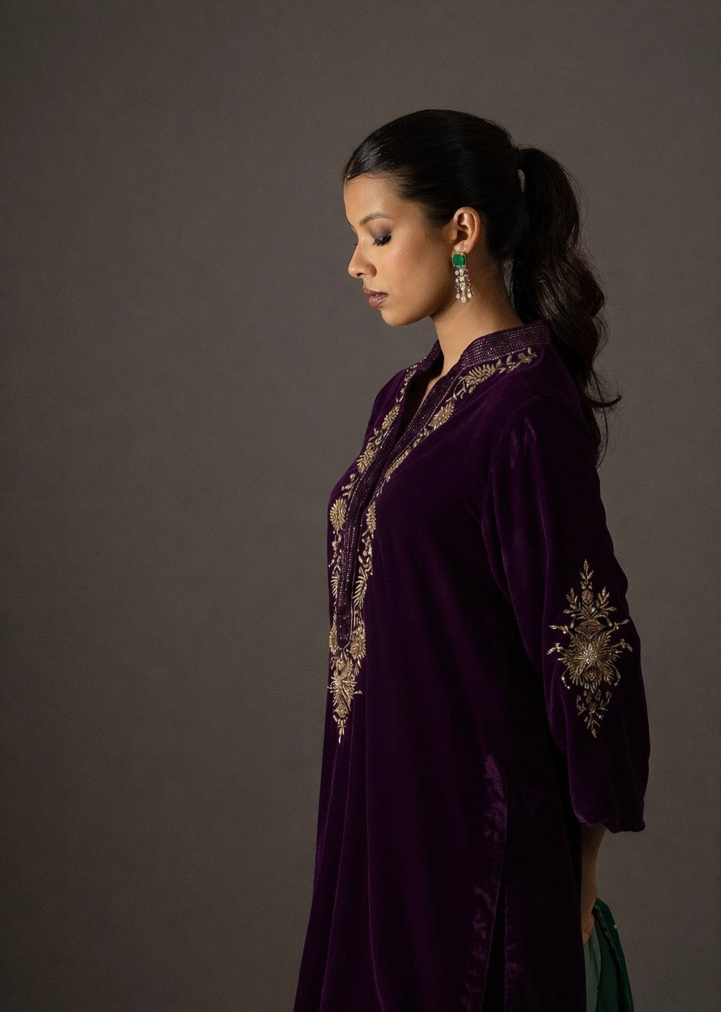 Anaya Velvet Kurta Set- Purple