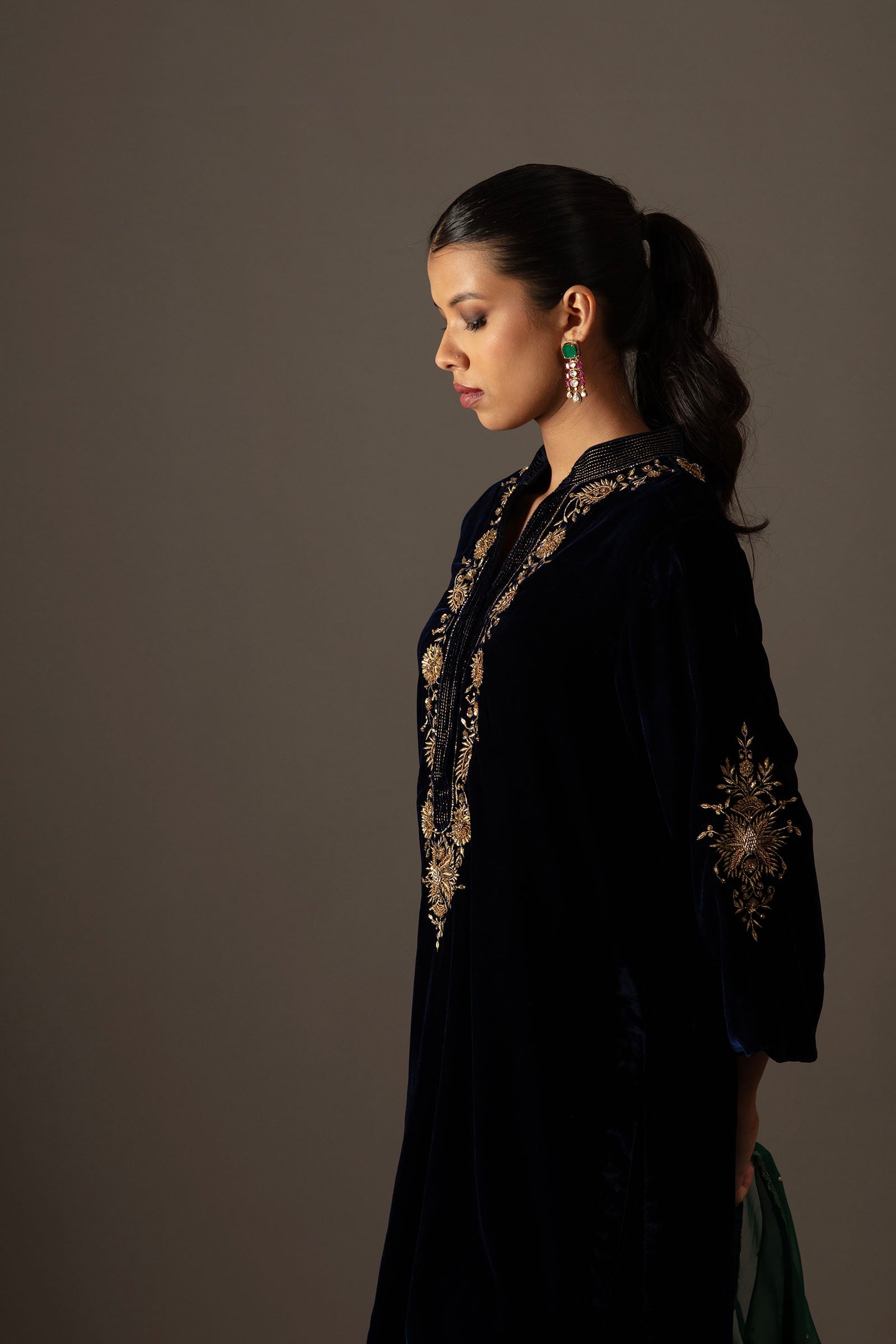 Anaya Velvet Kurta Set- Blue